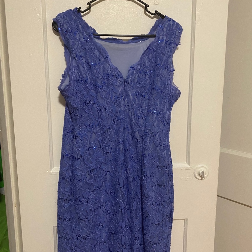 Periwinkle Blue Sequin Lace Sleeveless Dress - Picture 11 of 12